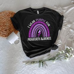 i wear purple tee, premature awareness gift, rainbow purple ribbon tshirt png, preemie new mom t-shirt png, prematurity