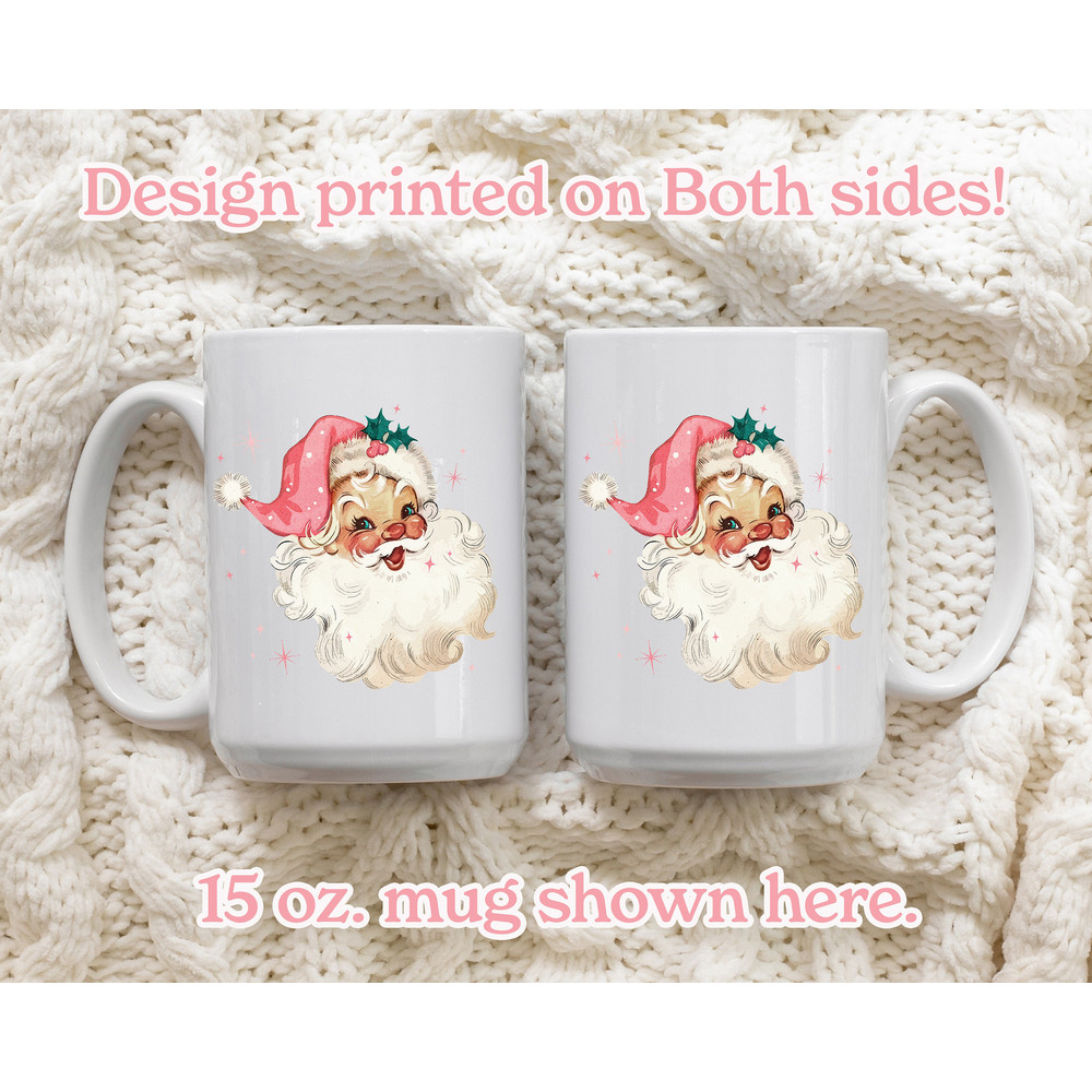Retro Pink Santa Mug Christmas Gift, Vintage Santa Pink Christmas Coffee Lover Gift, Vintage Christmas Mug, Mid Century Modern Santa Decor - 4.jpg