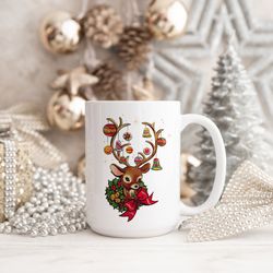 retro reindeer christmas mug gift for her, vintage reindeer christmas mug gift for mom