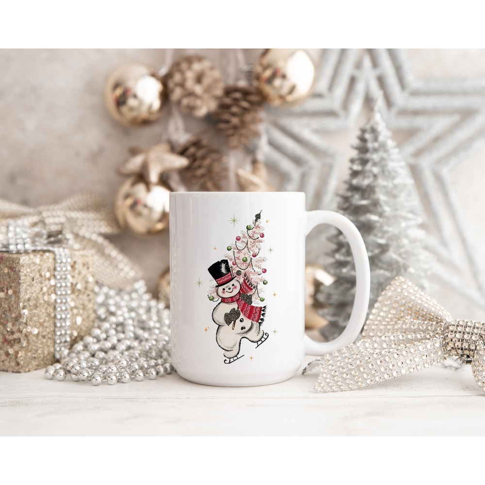 Retro Snowman Christmas Mug Gift for Her, Vintage Snowman Family Christmas Mugs Gift, Mid Century Modern Christmas Decor, Coffee Lover Gifts - 1.jpg