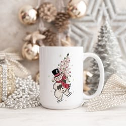 retro snowman christmas mug gift for her, vintage snowman family christmas mugs gift
