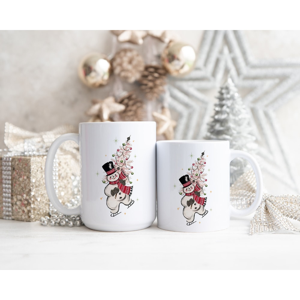 Retro Snowman Christmas Mug Gift for Her, Vintage Snowman Family Christmas Mugs Gift, Mid Century Modern Christmas Decor, Coffee Lover Gifts - 4.jpg