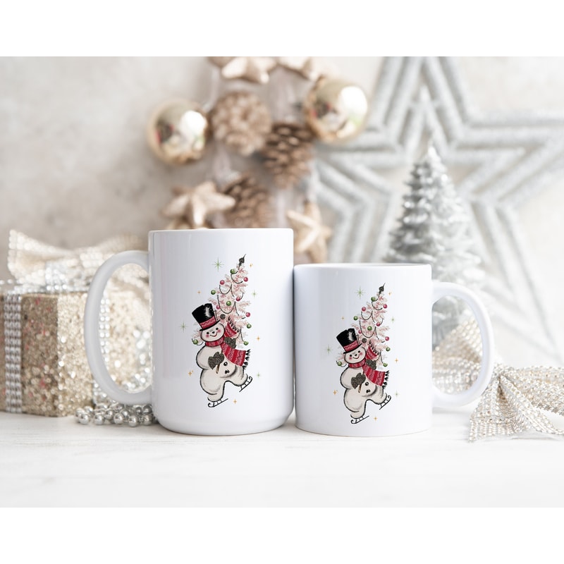 Retro Snowman Christmas Mug Gift for Her, Vintage Snowman Family Christmas Mugs Gift, Mid Century Modern Christmas Decor, Coffee Lover Gifts - 4.jpg