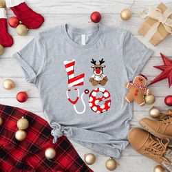 love nurse tee, christmas nurse gifts, stethoscope nurse tshirt png, reindeer love t-shirt png  for nurses, santa nurse