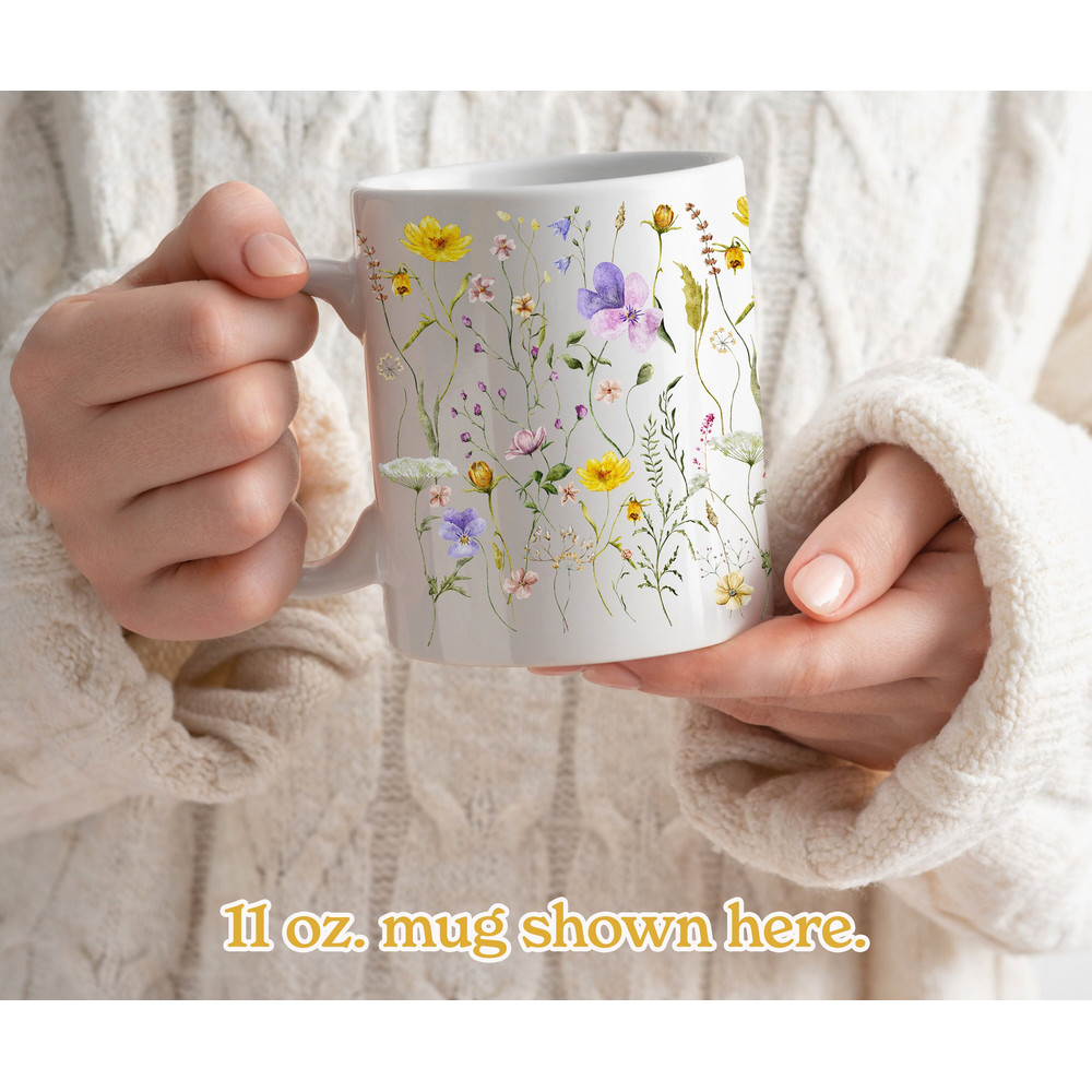 Wildflower Mug, Pressed Flower Mug, Floral Mothers Day Mug, Fairycore Ceramic Coffee Mug, Trendy Boho Gardener Gift, Cottagecore Tea Cup - 2.jpg