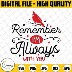 remember i'm always with you svg - i am alwasy with you - clipart red cardinal memorial remembrance christmas holiday bi