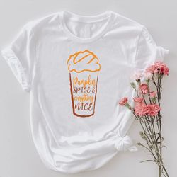 pumpkin spice tee, halloween party gift, pumpkin spice and everything nice shirt png,thanksgiving tshirt png,thankful wo