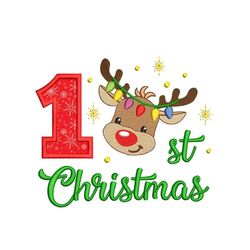 My 1st Reindeer Christmas Applique Embroidery Design, My First Christmas Embroidery File, 3 Sizes, Instant Download