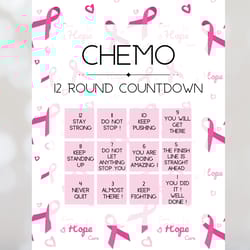 12 round breast cancer chemo tracker, printable treatment countdown calendar, cancer fighter motivate, cancer warrior