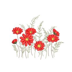 wildflowers machine embroidery design, 3 sizes, instant download