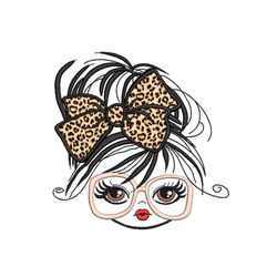 Girl with a Bow Applique Embroidery Design, 4 sizes, Instant download