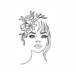 woman with flowers machine embroidery design, 5 sizes, instant download