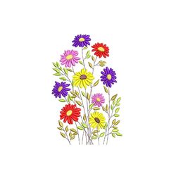 wildflowers embroidery design, 4 sizes, instant download