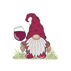 wine gnome machine embroidery design, 4 sizes, instant download