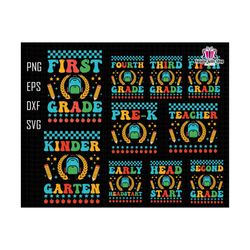 back to school svg bundle, back to school png, pre k svg, 1st grade, teacher life svg, teacher svg, 1st day of school, retro kindergarten