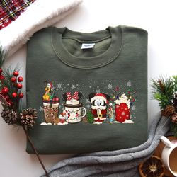 disney christmas cartoon coffee latte sweatshirt, christmas coffee sweater, xmas disney snacks shirt, christmas gifts,mi