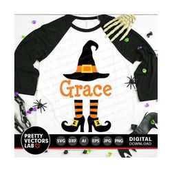 witch monogram svg, halloween svg, witch hat and feet svg, dxf, eps, png, witch legs cut files, halloween shirt design,