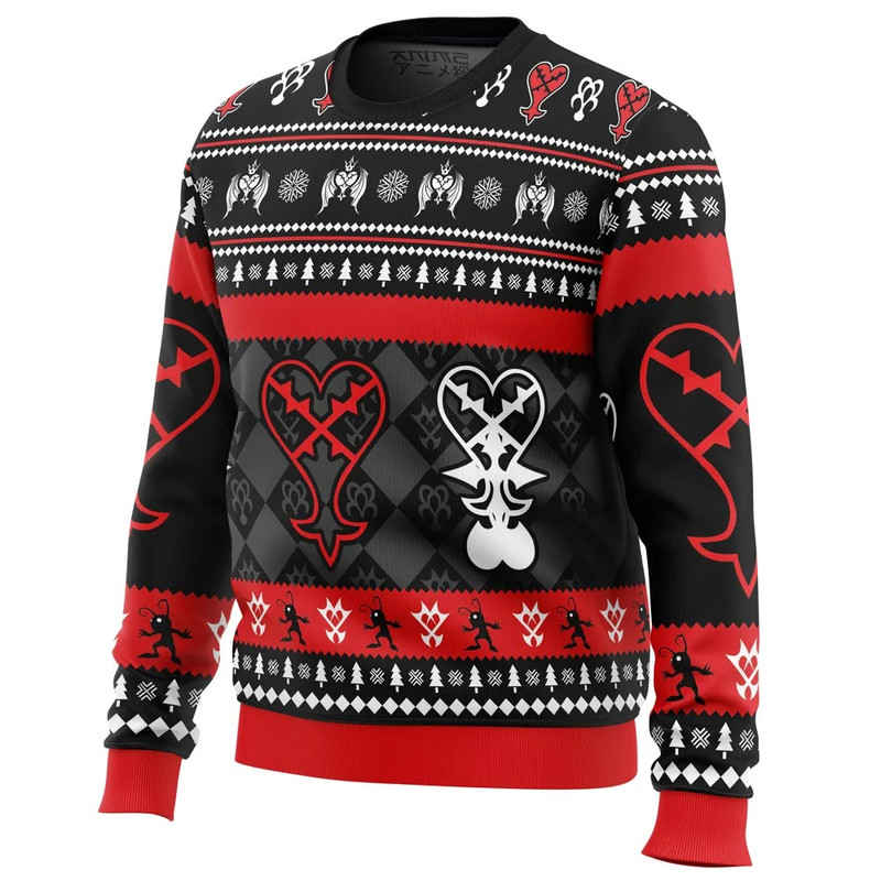Heartless Christmas Kingdom Hearts All Over Print Hoodie 3D Zip Hoodie 3D Ugly Christmas Sweater 3D Fleece Hoodie