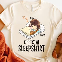 cute dog lover custom unisex t-shirt, personalized official sleep girl with dog tee, pet portrait shirt, pet owner birth