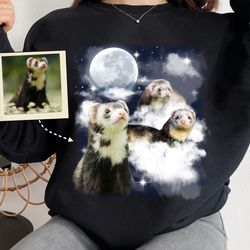 cute ferrets with moon custom your own photo here unisex t-shirt, personalized pet space watercolor portrait tee, funny