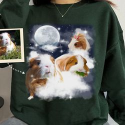 cute guinea pig with moon custom your own photo unisex t-shirt, personalized pet space watercolor portrait tee, funny gu