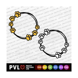 paw svg, paw print circle monogram svg, paws frames clipart, dog paw svg, cat paw, animal prints svg, dxf, eps, silhouet