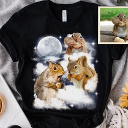 cute squirrel with moon custom your own photo unisex t-shirt, personalized pet space watercolor portrait tee, funny squi