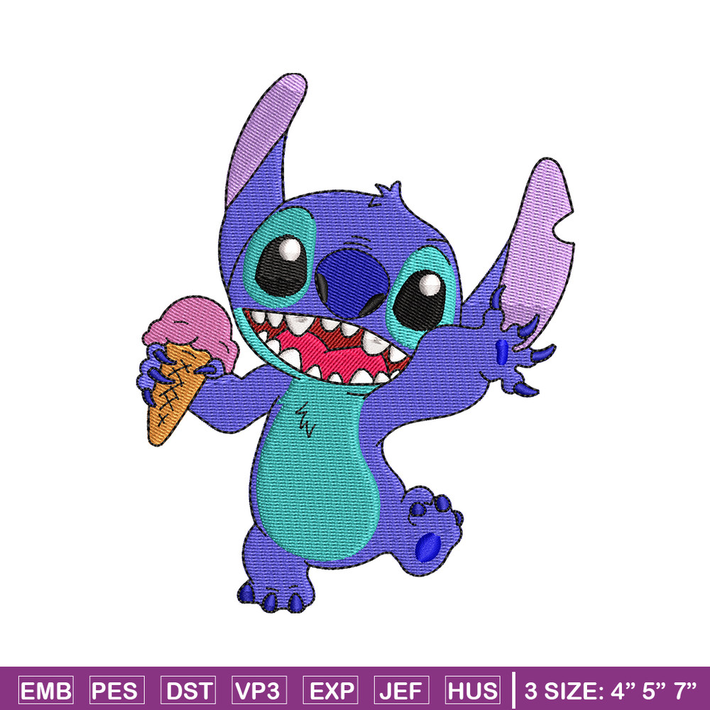 Stitch with Ice Cream embroidery design, cartoon embroidery, logo design, embroidery file, logo shirt, Digital download.jpg