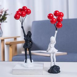 Room Decoration, Home Desktop Study Office Decor Gift, Love Balloon Girl Sculpture, eye caught object to display