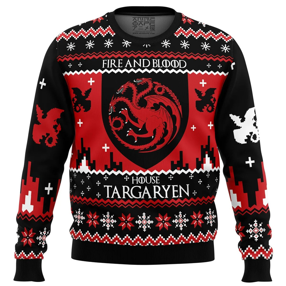 Game of Thrones House Targaryen All Over Print Hoodie 3D Zip Hoodie 3D Ugly Christmas Sweater 3D Fleece Hoodie