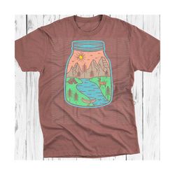 mason jar nature illustration png, sublimation download, summer, camping, hiking, explore, forest, sublimate