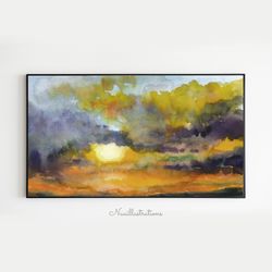 Samsung Frame TV Art Sunset Dawn Dark Twilight Sky and Cloud Watercolor Colorful Sky Downloadable Digital Download Art