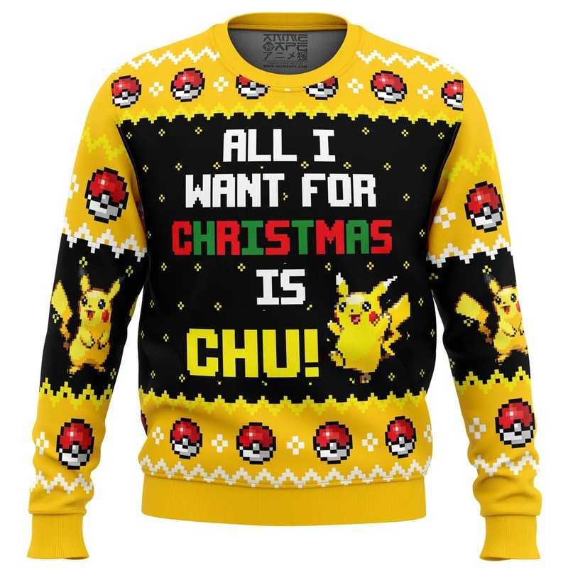 All I Want Picachu Pokemon All Over Print Hoodie 3D Zip Hoodie 3D Ugly Christmas Sweater 3D Fleece Hoodie