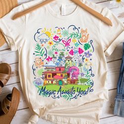 disney encanto house magic awaits you casa madrigal shirt, magic kingdom wdw trip unisex t-shirt family birthday gift ad