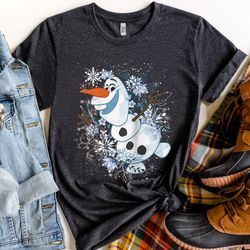 disney frozen olaf snowflakes and flowers raglan baseball shirt, gift unisex t-shirt birthday gift hoodie sweatshirt adu