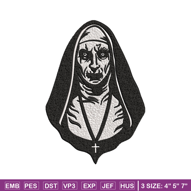 The Nun Embroidery design, The Nun logo Embroidery, Horror design, Embroidery File, logo shirt, Digital download..jpg