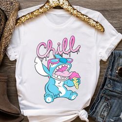 disney lilo and stitch neon ice cream chill drip t-shirt , magic kingdom holiday unisex t-shirt family birthday gift adu