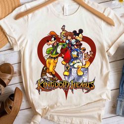 disney kingdom hearts mickey goofy donald group heart shirt, magic kingdom holiday unisex tshirt family birthday gift ad