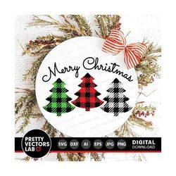 merry christmas svg, buffalo plaid christmas tree svg, holiday round sign svg dxf eps png, farmhouse christmas cut files