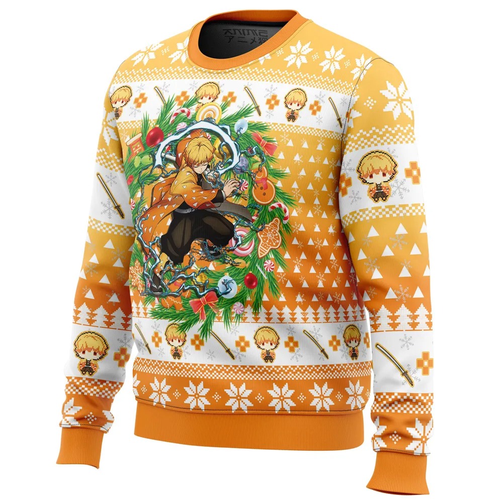 Christmas Zenitsu Agatsuma Demon Slayer All Over Print Hoodie 3D Zip Hoodie 3D Ugly Christmas Sweater 3D Fleece Hoodie