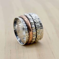 Boho Spinner Ring, Sterling Silver Statement ring Women Anxiety Ring Silver Fidget Spinner Ring 925 Band Ring, Handmade
