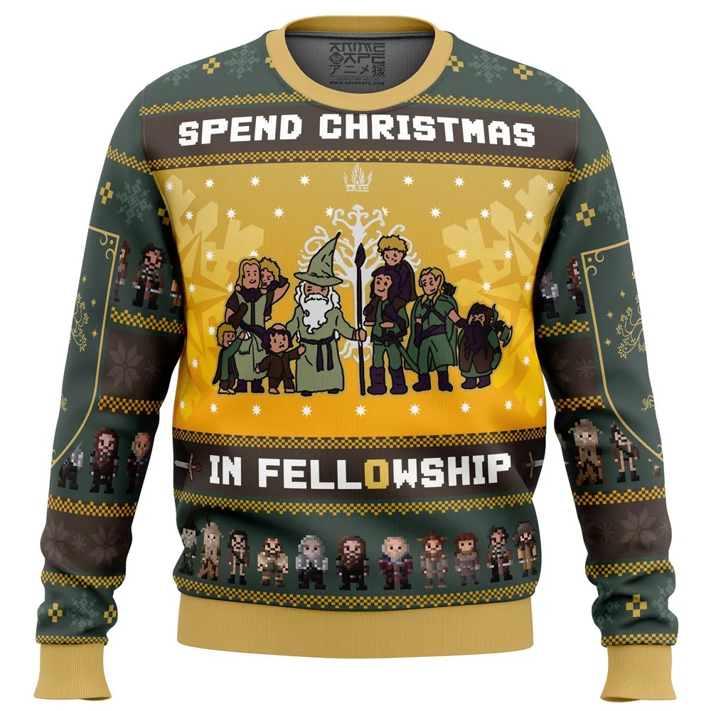 Spend Christmas in Fellowship The Lord of the Rings Hoodie 3D Zip Hoodie 3D Ugly Christmas Sweater 3D Fleece Hoodie