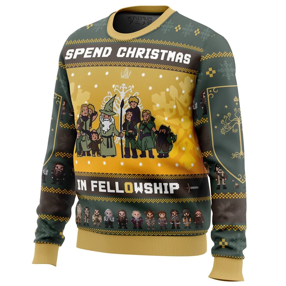Spend Christmas in Fellowship The Lord of the Rings Hoodie 3D Zip Hoodie 3D Ugly Christmas Sweater 3D Fleece Hoodie