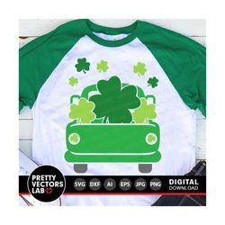st patrick's day old truck svg, vintage truck with shamrock svg dxf eps png, kids st patricks cut files, lucky clover sv
