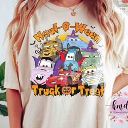 disney pixar cars characters hallo-wheel truck or treat shirt, mc queen mater halloween costume tee, disneyland mickeys