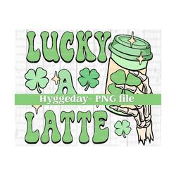 St. Patrick's Day PNG, Digital Download, Sublimate, Sublimation, lucky a latte, coffee, retro, vintage, clover, skull, skellie hand