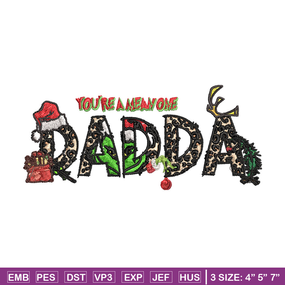 You're One Mean Dadda Grinch Christmas Embroidery design, Grinch Christmas Embroidery, Grinch design, Digital download..jpg
