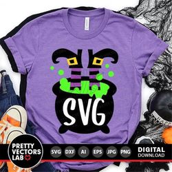 Witch in Cauldron Svg, Halloween Cut Files, Witch Monogram Svg Dxf Eps Png, Witch Feet Svg, Witch Legs Svg, Kids Clipart