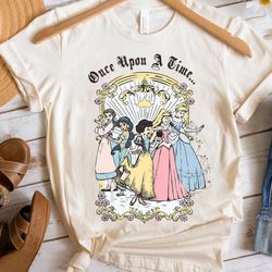 disney princesses once upon a time vintage cartoon shirt, cinderella tiana belle, unisex t-shirt family birthday gift ad