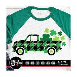 st patrick's day old truck svg, plaid truck with shamrocks svg, dxf, eps, png, lucky clovers cut files, st paddys clipar